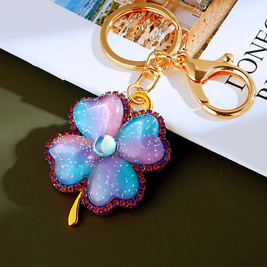 🍀 Lucky Four-Leaf Clover Rhinestone Keychain Bag Charm