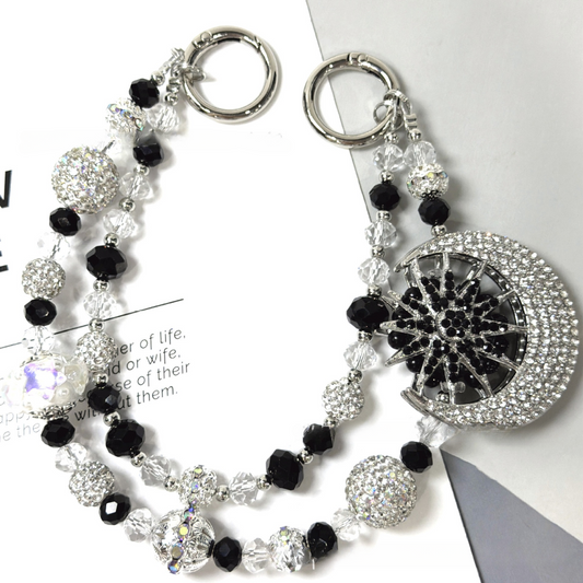 🌙✨ Rhinestone Moon & Star Beaded Bag Chain (Double Layer)