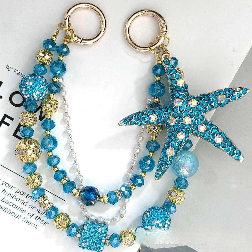 ⭐✨ Pink Rhinestone Starfish Beaded Bag Chain (Double Layer)