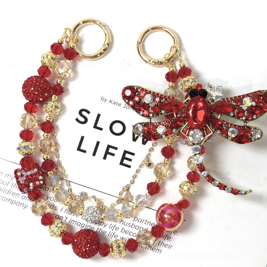 ✨ Rhinestone Dragonfly Beaded Bag Chain (Double Layer)