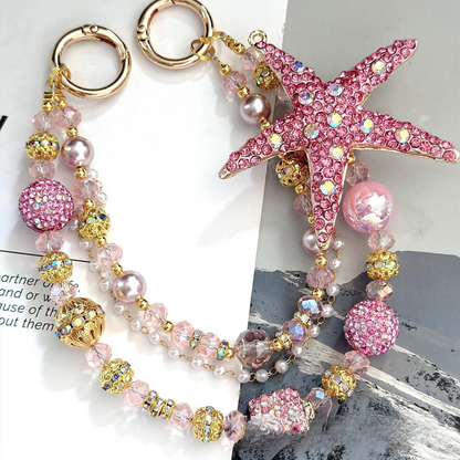 ⭐✨ Pink Rhinestone Starfish Beaded Bag Chain (Double Layer)