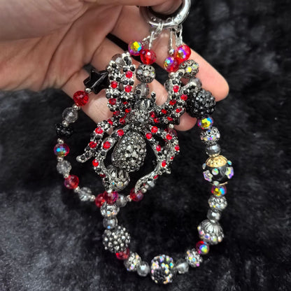 🕷️✨ Red & Black Rhinestone Spider Beaded Bag Chain (Double Layer)