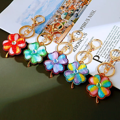 🍀 Lucky Four-Leaf Clover Rhinestone Keychain Bag Charm