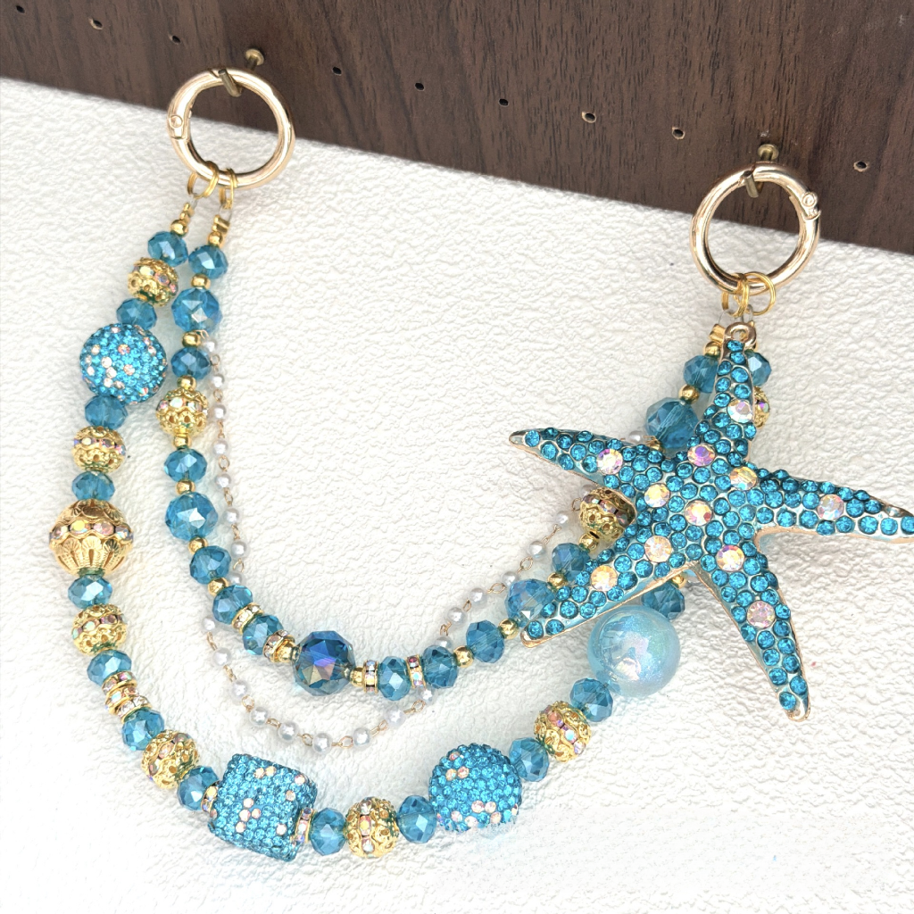 ⭐✨ Pink Rhinestone Starfish Beaded Bag Chain (Double Layer)