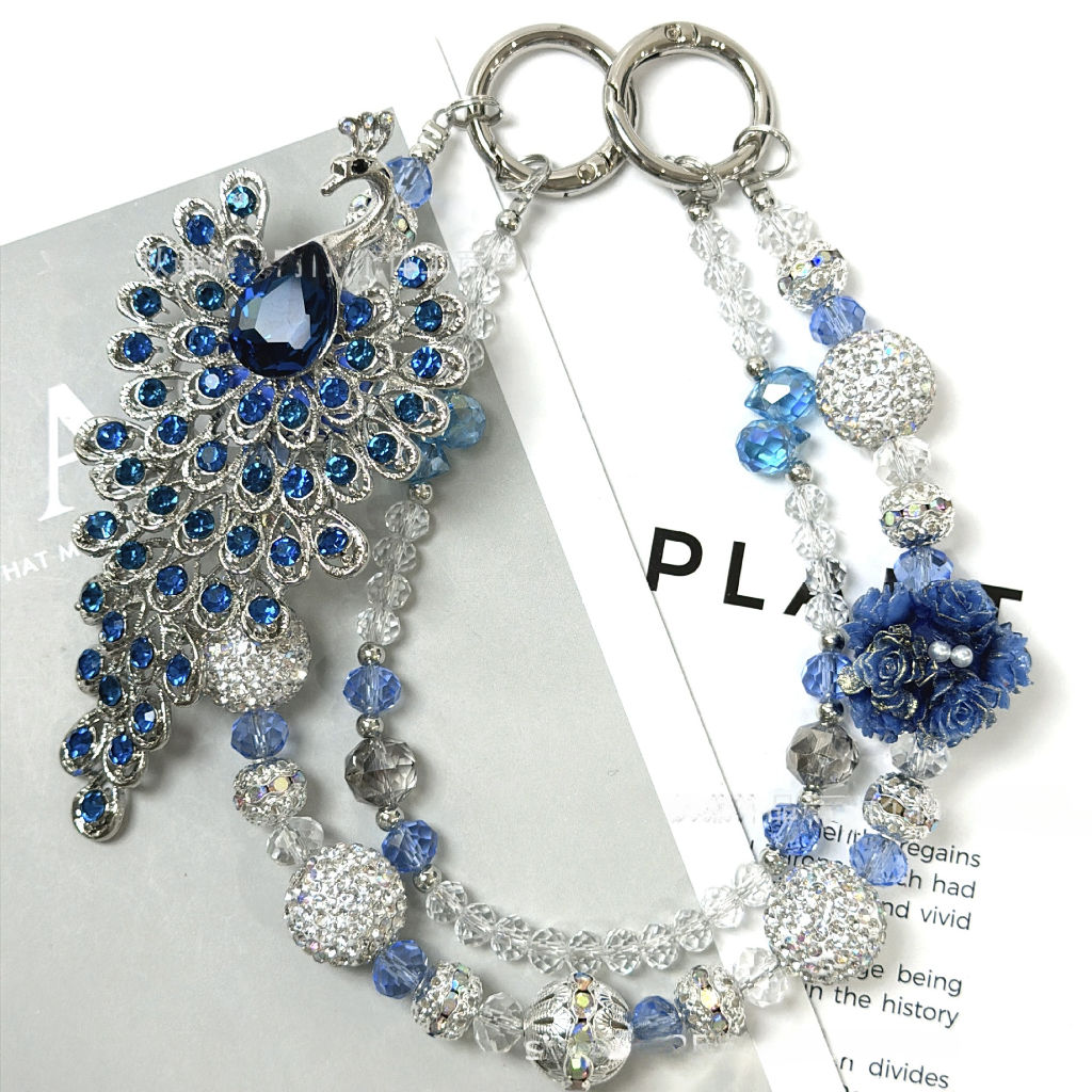 🦚✨ Rainbow Peacock Rhinestone Beaded Bag Chain (Double Layer)