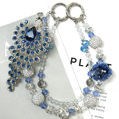 🦚✨ Rainbow Peacock Rhinestone Beaded Bag Chain (Double Layer)