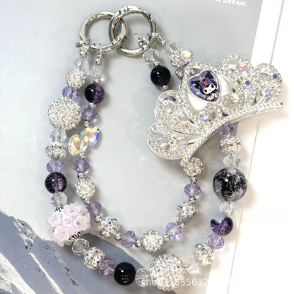 👑✨ Purple Rhinestone Crown Beaded Bag Chain (Double Layer)