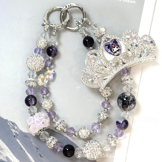 👑✨ Purple Rhinestone Crown Beaded Bag Chain (Double Layer)