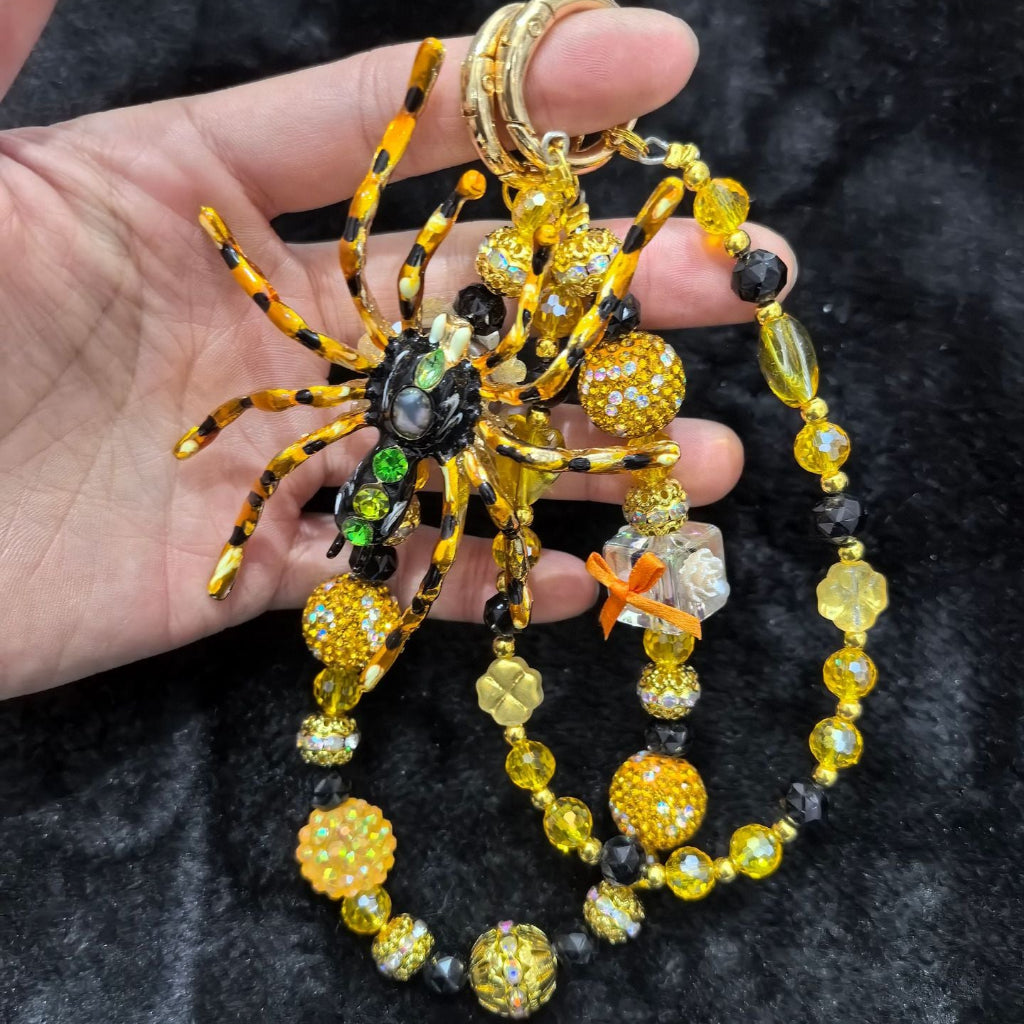 🕷️✨ Red & Black Rhinestone Spider Beaded Bag Chain (Double Layer)