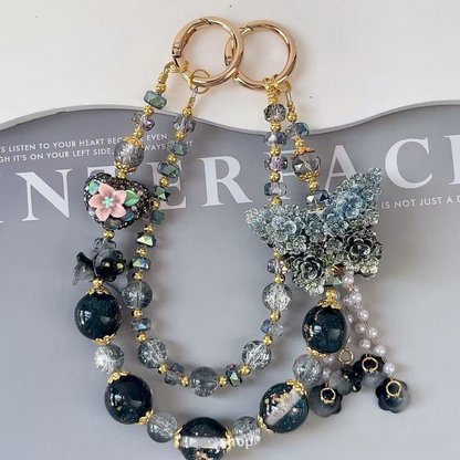 🦋 Black & Grey Butterfly Beaded Bag Chain (Double Layer)