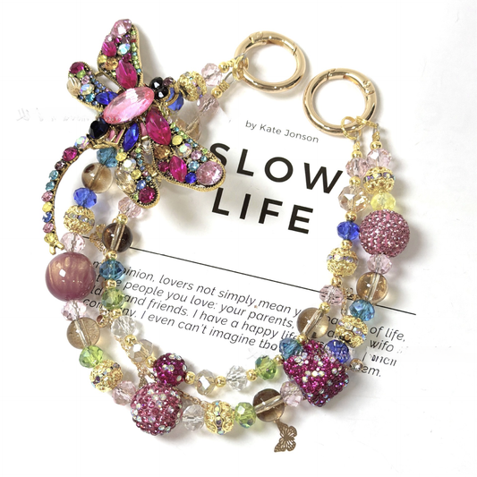 ✨ Rhinestone Dragonfly Beaded Bag Chain (Double Layer)