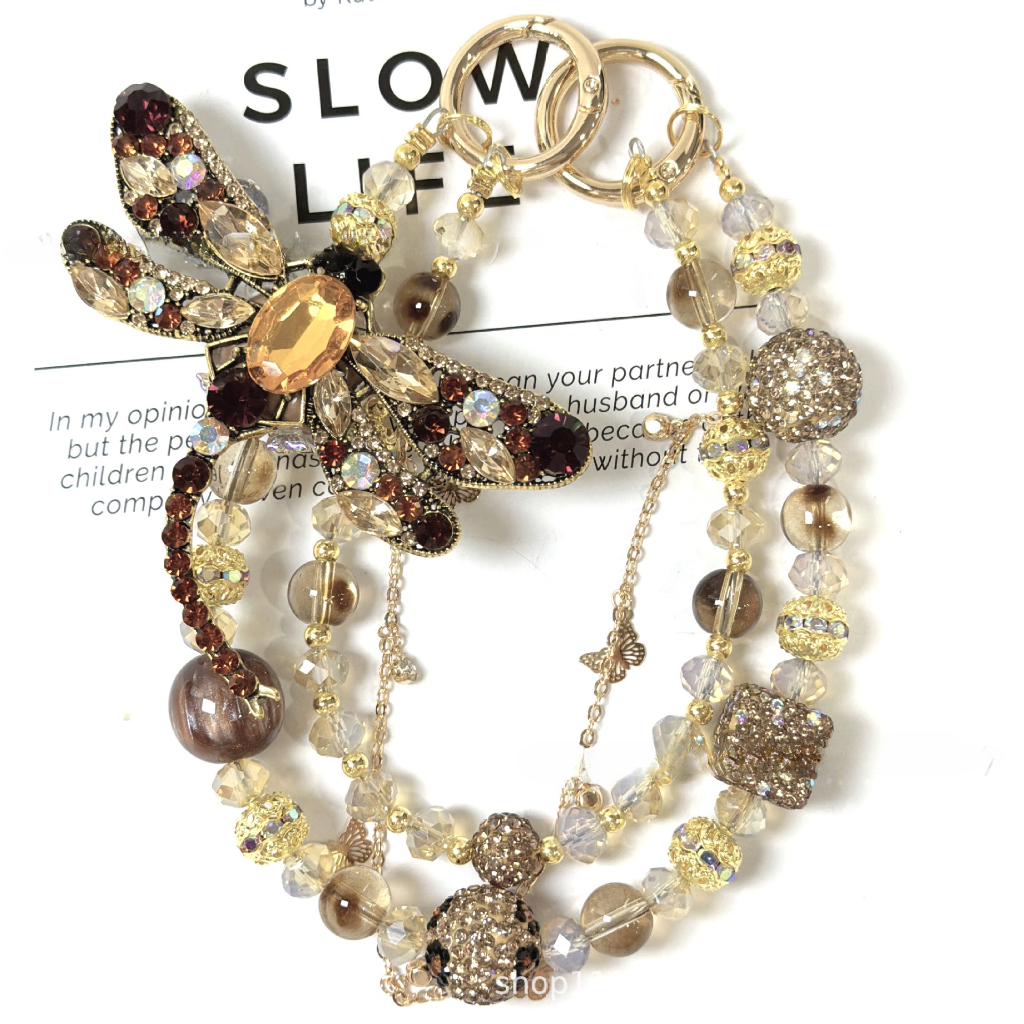 ✨ Rhinestone Dragonfly Beaded Bag Chain (Double Layer)