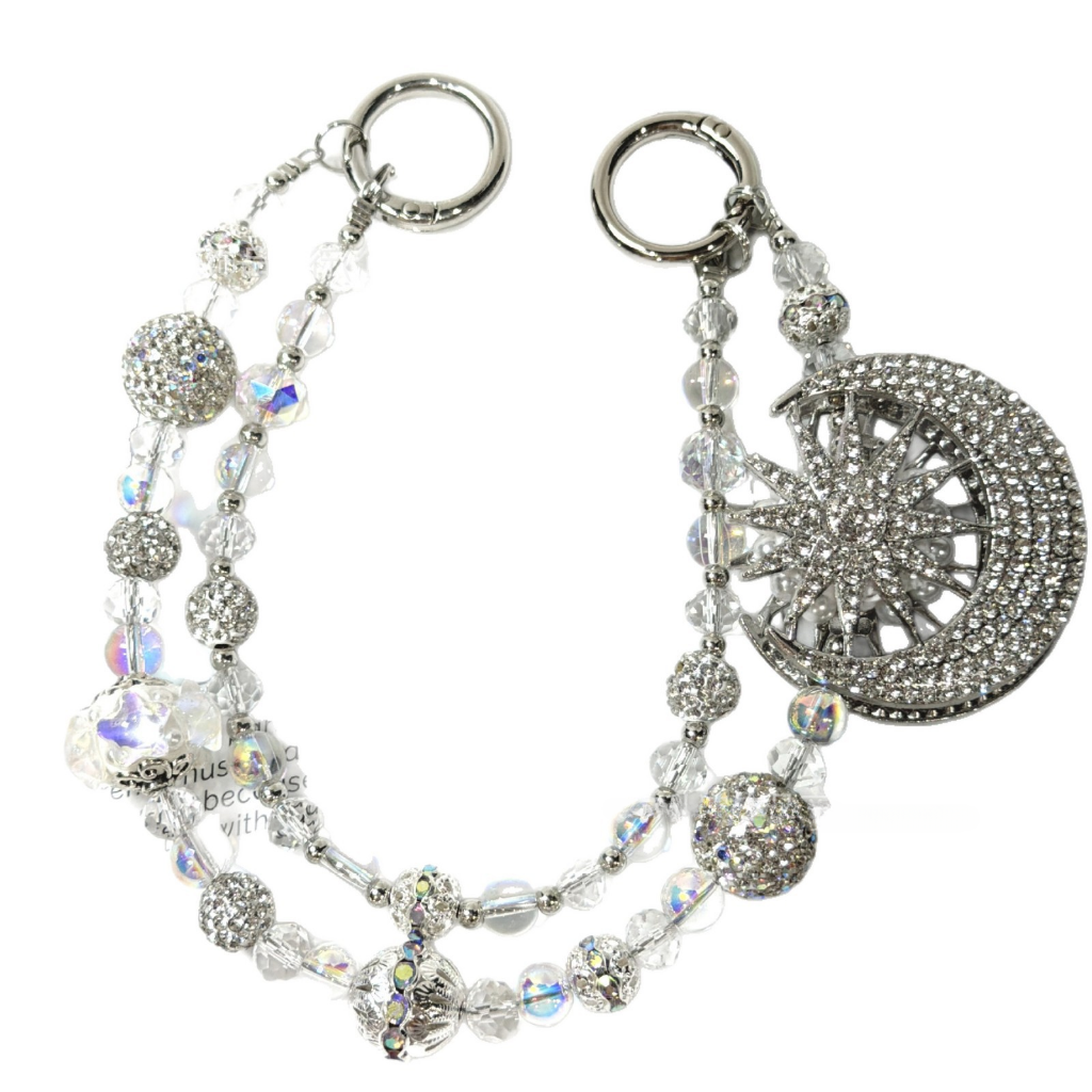🌙✨ Rhinestone Moon & Star Beaded Bag Chain (Double Layer)