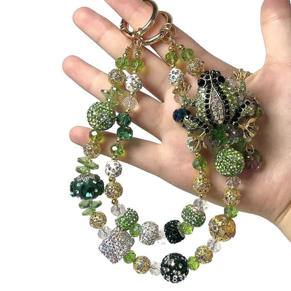 🐸✨ Green Rhinestone Frog Beaded Bag Chain (Double Layer)
