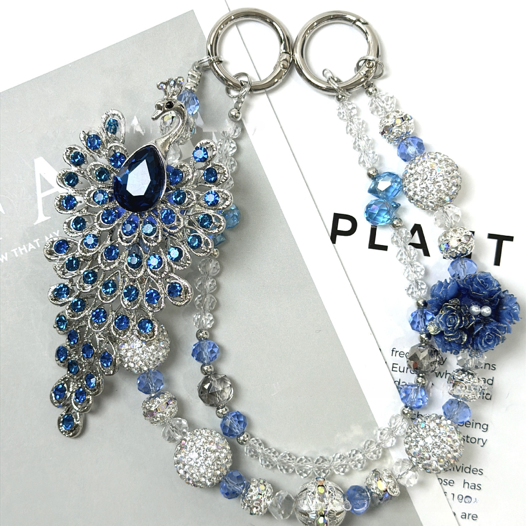 🦚✨ Rainbow Peacock Rhinestone Beaded Bag Chain (Double Layer)