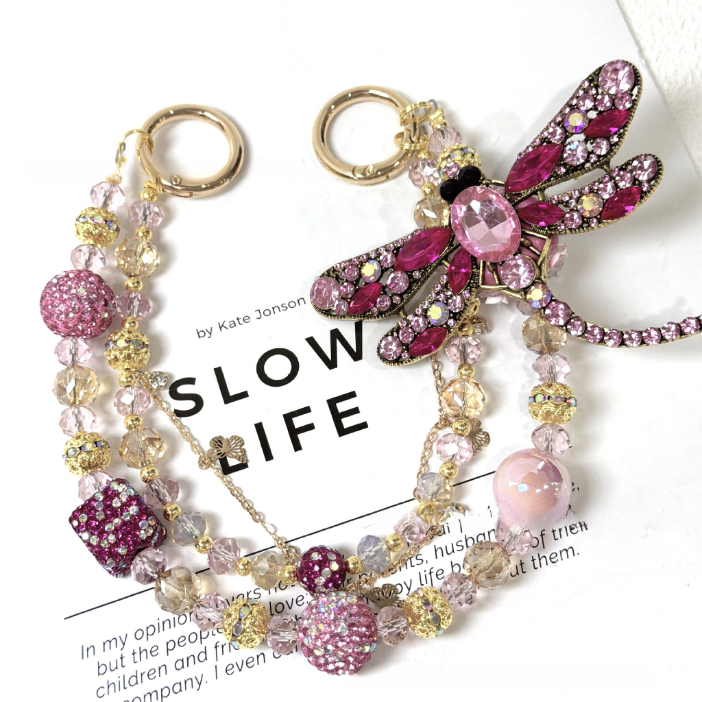 ✨ Rhinestone Dragonfly Beaded Bag Chain (Double Layer)