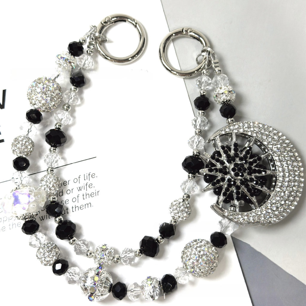 🌙✨ Rhinestone Moon & Star Beaded Bag Chain (Double Layer)