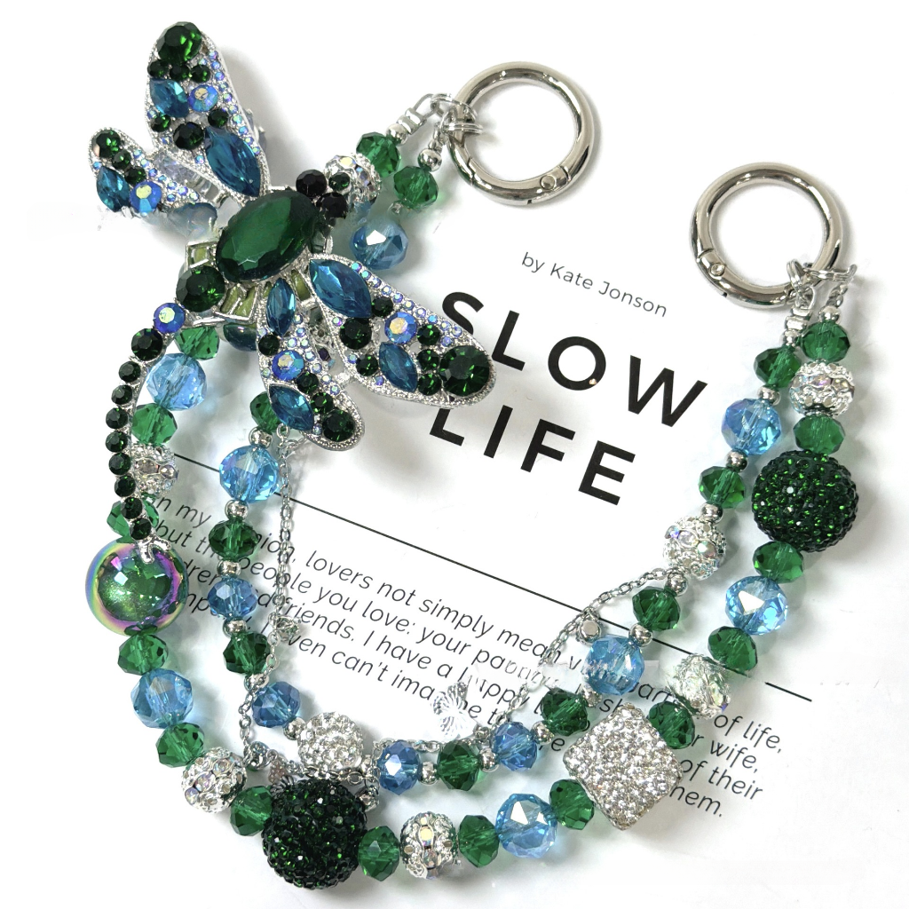 ✨ Rhinestone Dragonfly Beaded Bag Chain (Double Layer)