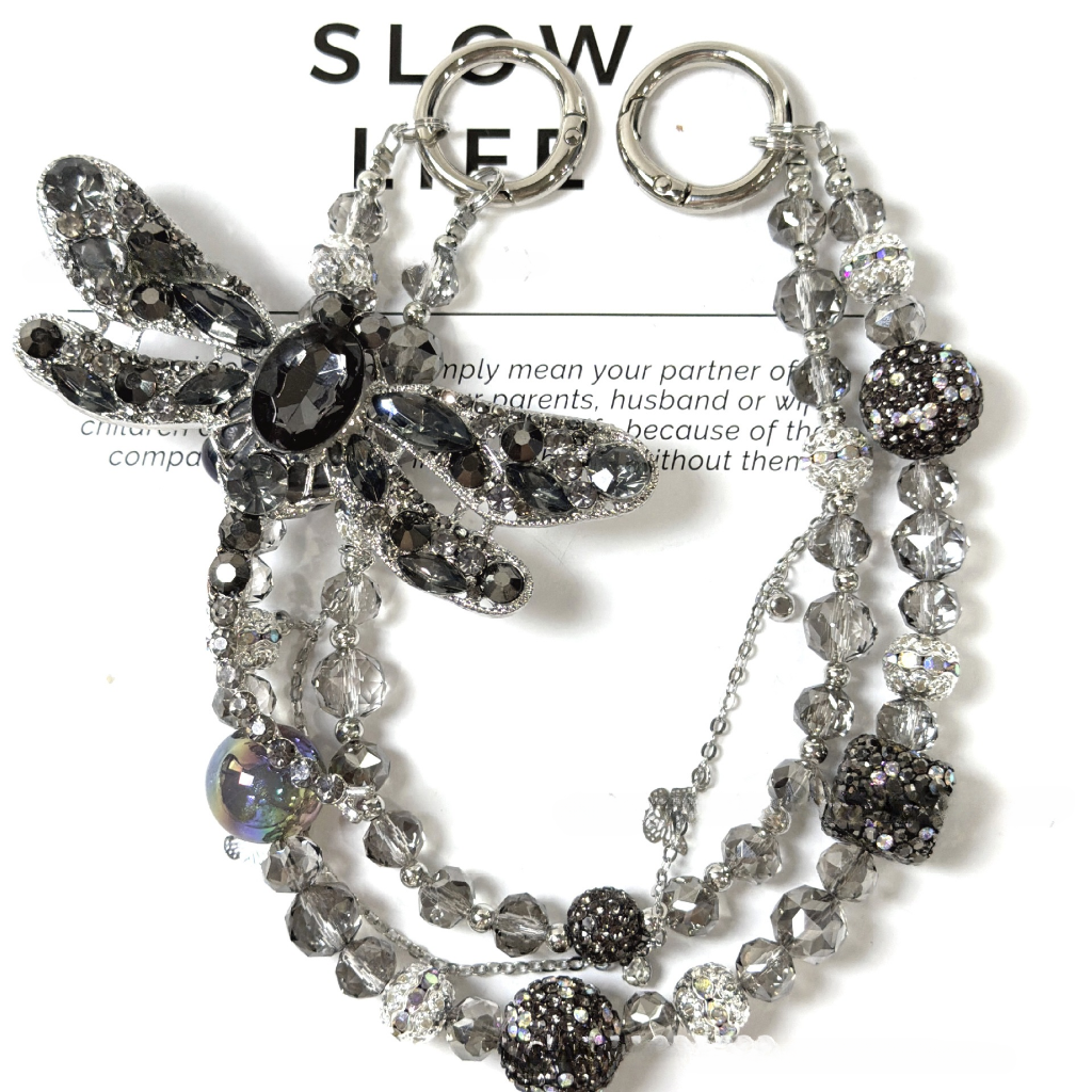 ✨ Rhinestone Dragonfly Beaded Bag Chain (Double Layer)