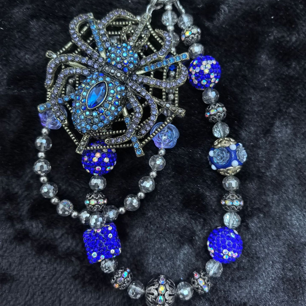 🕷️✨ Red & Black Rhinestone Spider Beaded Bag Chain (Double Layer)