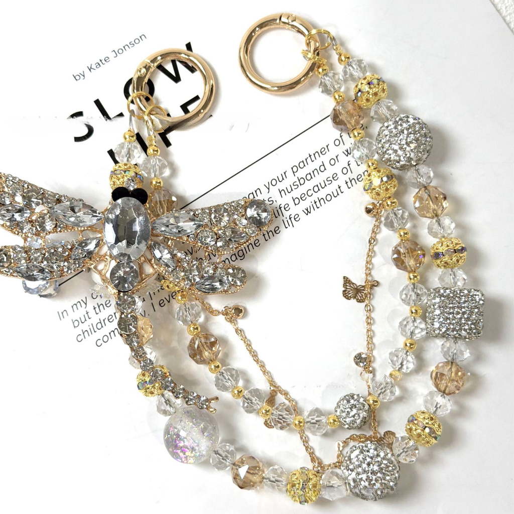 ✨ Rhinestone Dragonfly Beaded Bag Chain (Double Layer)