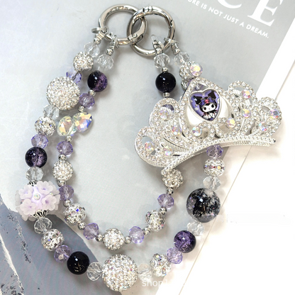 👑✨ Purple Rhinestone Crown Beaded Bag Chain (Double Layer)