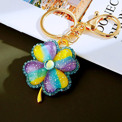 🍀 Lucky Four-Leaf Clover Rhinestone Keychain Bag Charm