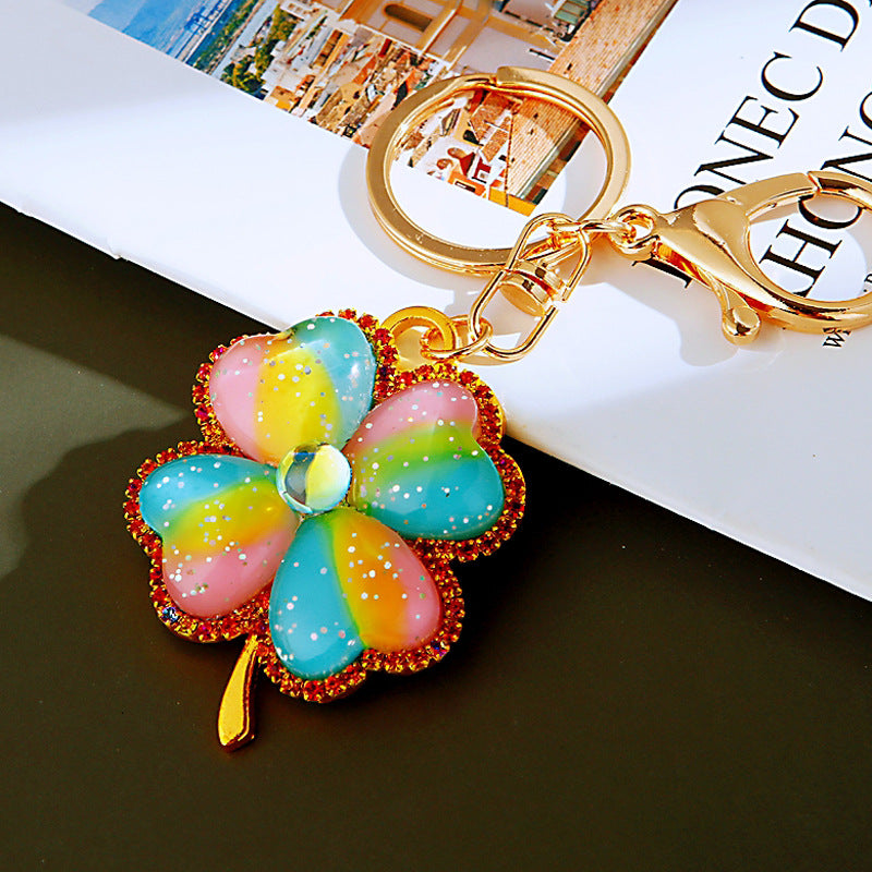 🍀 Lucky Four-Leaf Clover Rhinestone Keychain Bag Charm