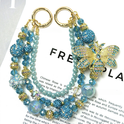 🐝✨ Blue Rhinestone Bee Beaded Bag Chain (Double Layer)