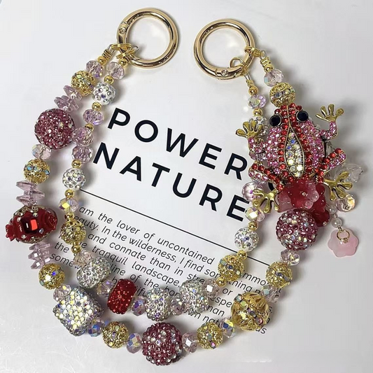 🐸✨ Green Rhinestone Frog Beaded Bag Chain (Double Layer)