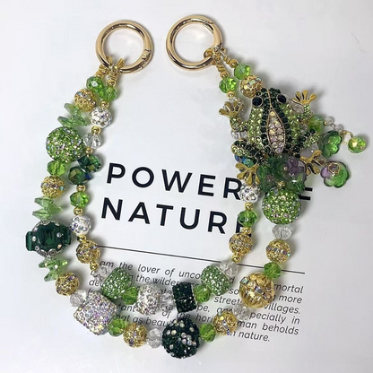 🐸✨ Green Rhinestone Frog Beaded Bag Chain (Double Layer)