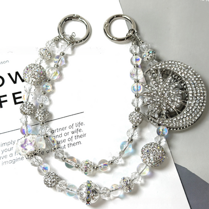 🌙✨ Rhinestone Moon & Star Beaded Bag Chain (Double Layer)