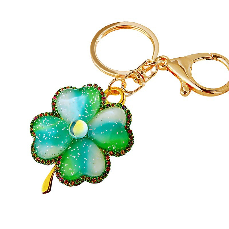 🍀 Lucky Four-Leaf Clover Rhinestone Keychain Bag Charm