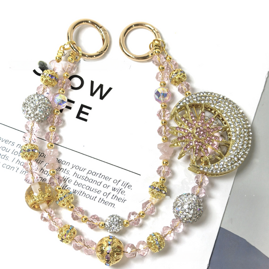 🌙✨ Rhinestone Moon & Star Beaded Bag Chain (Double Layer)