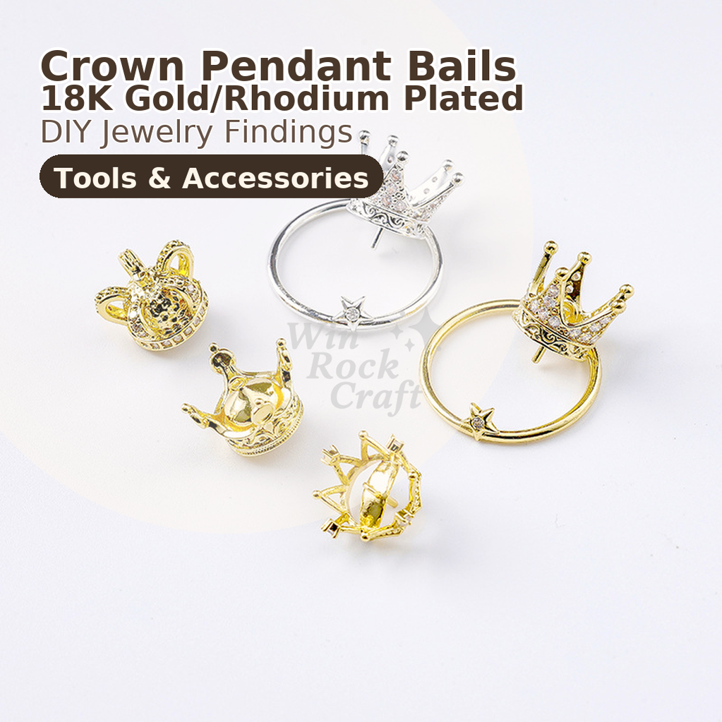✨ Crown Pearl Pendant Bails – 18K Gold/Rhodium Plated 👑