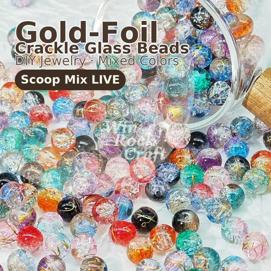 ✨Gold Foil Crackle Glass Beads ✨ Mixed Colors 💍 BEADS